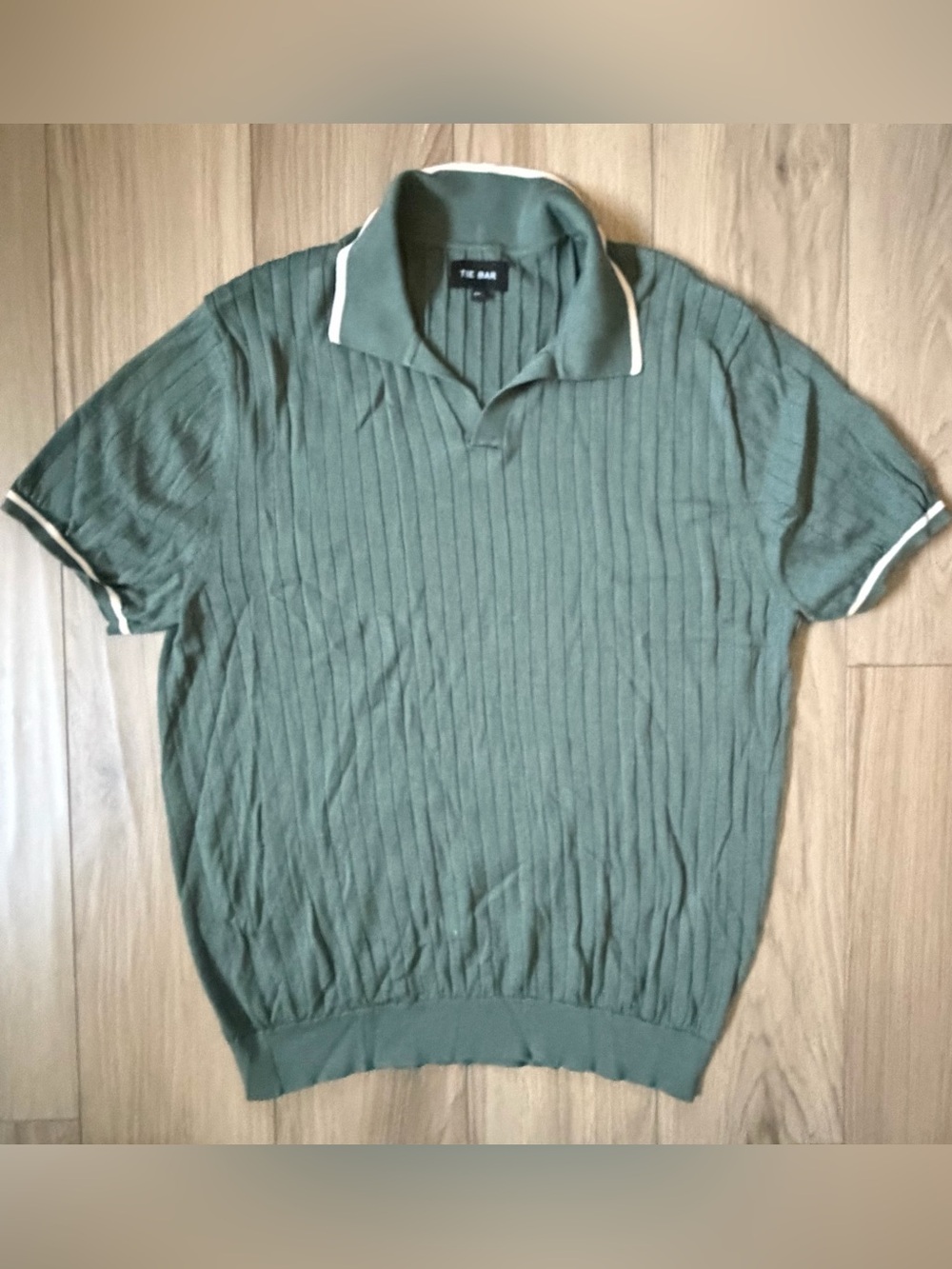 Tie Bar Knit Polo Men's Size XL Cilantro Green Ribbed 100% Cotton